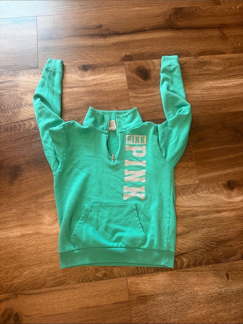 PINK Victoria's Secret Mint Green Quarter‑Zip Pullover Sweatshirt